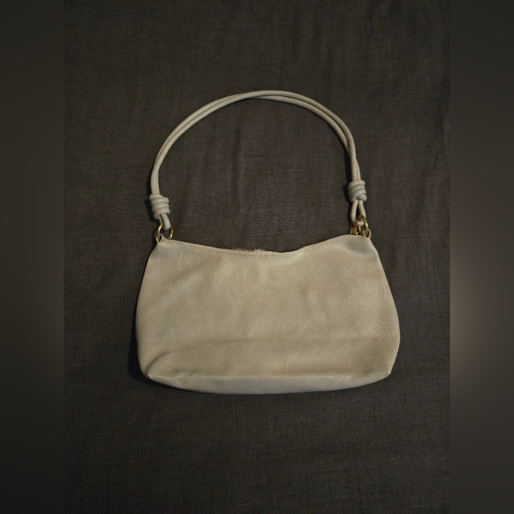 Cream Faux Leather Baguette Shoulder Bag | 90s Minimalist Y2K
